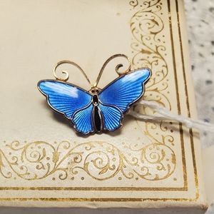 Vintage DAVID ANDERSON Blue Enamel Sterling Silver Butterfly Brooch Pin